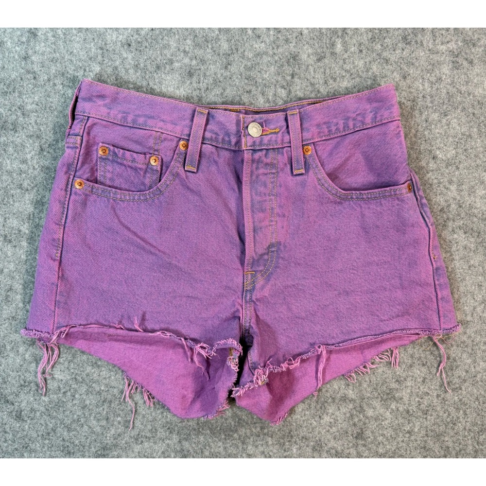 Levis 501 Original Purple Denim Cut Off Shorts High Waisted Button Fly W24